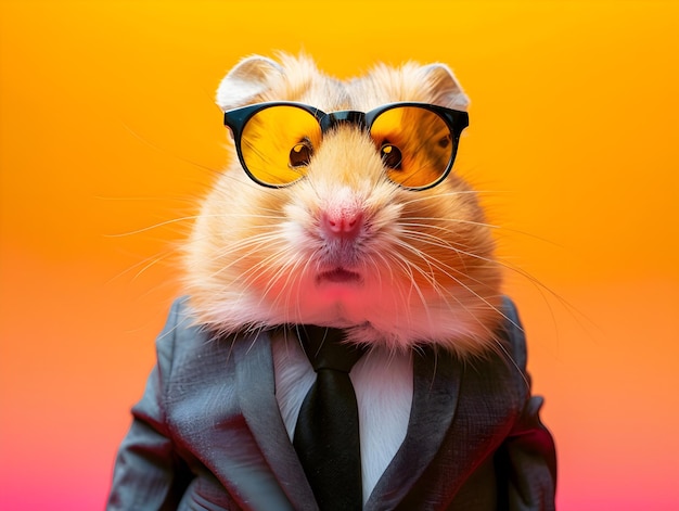 a hamster wearing sunglasses and a suit with a suit on