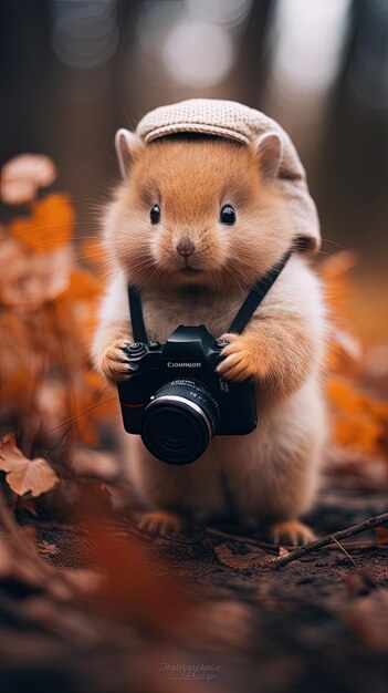 Photo a hamster with a camera on his face