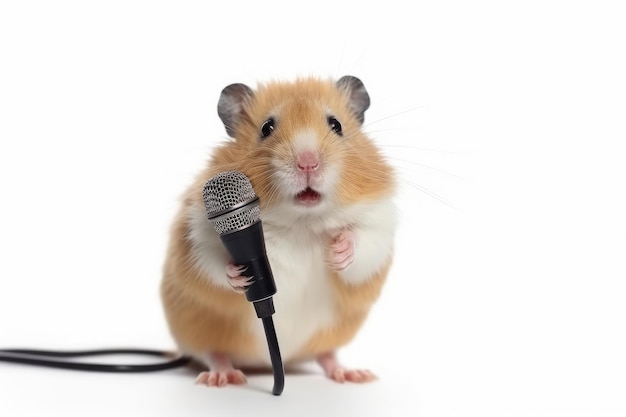 Hamster With Microphone On White Background Generative AI