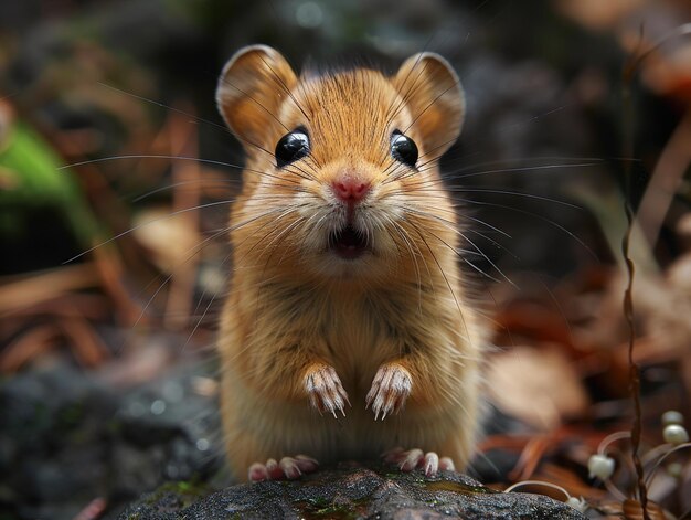 a hamster with a red nose and whiskers