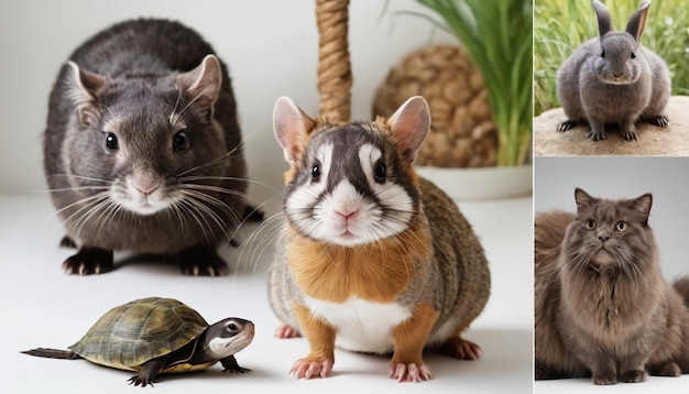 Photo a hamster with a turtle on the back and a turtle on the right