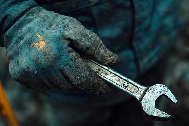 Photo hand in action holding a wrench