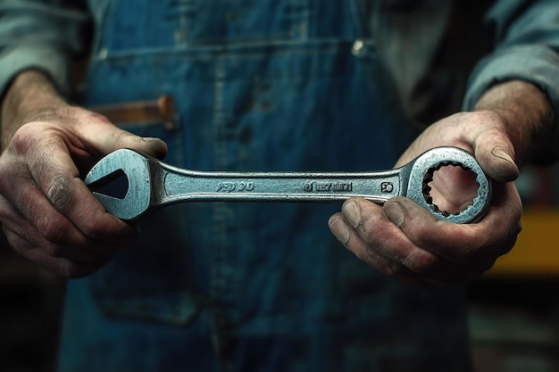 Photo hand in action holding a wrench