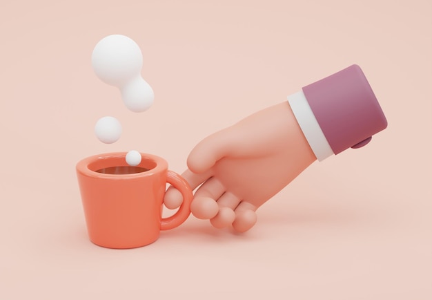 Hand are holding a cup of coffee, 3D illustration