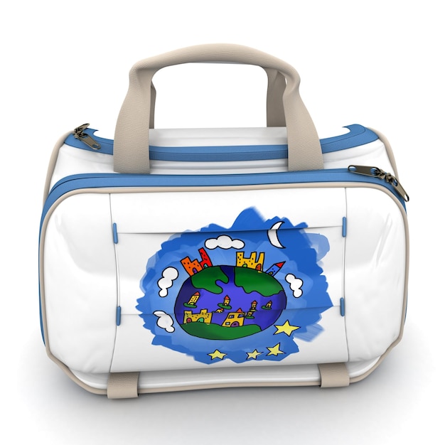 Hand bag with a kids design of the world