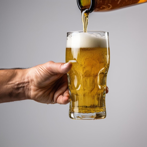 Hand at beer tap pouring a draught beer in glass serving in a bar