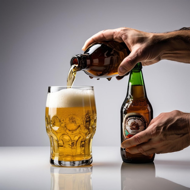 Hand at beer tap pouring a draught beer in glass serving in a bar