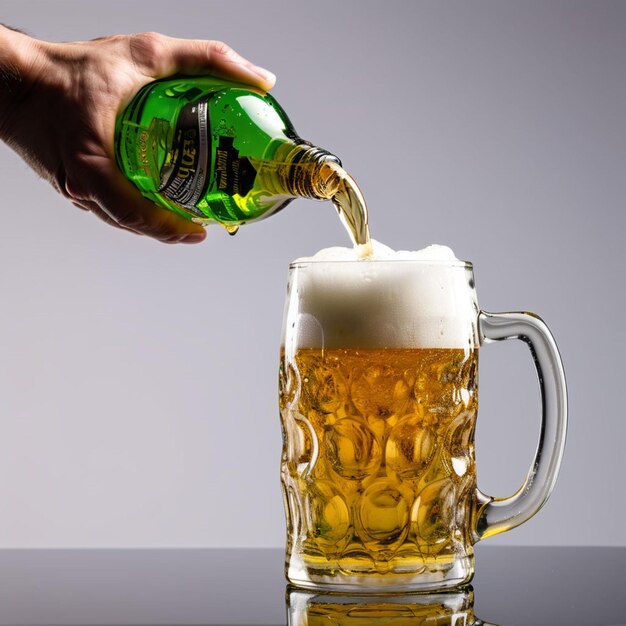 Hand at beer tap pouring a draught beer in glass serving in a bar