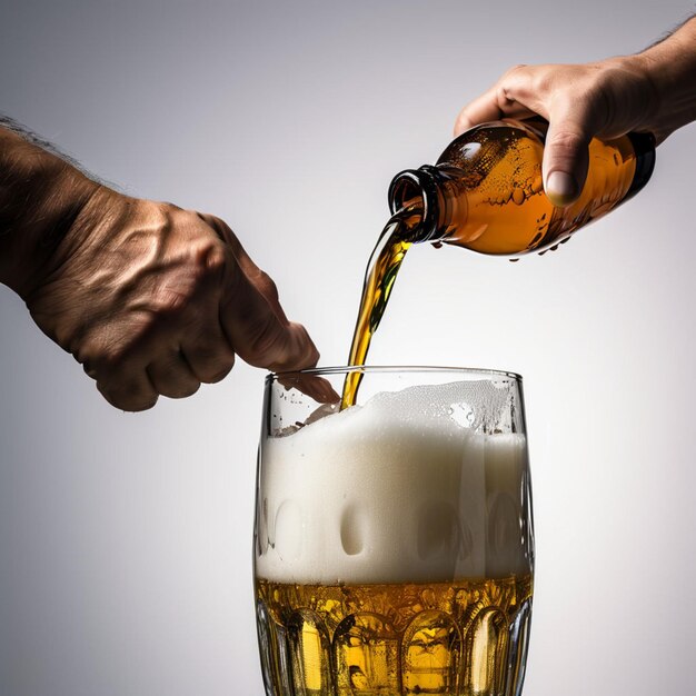 Hand at beer tap pouring a draught beer in glass serving in a bar