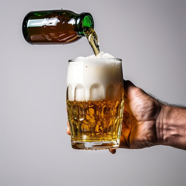 Hand at beer tap pouring a draught beer in glass serving in a bar