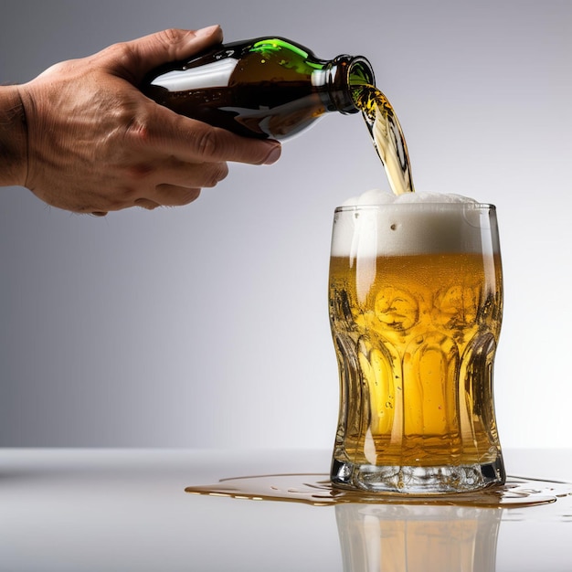 Hand at beer tap pouring a draught beer in glass serving in a bar