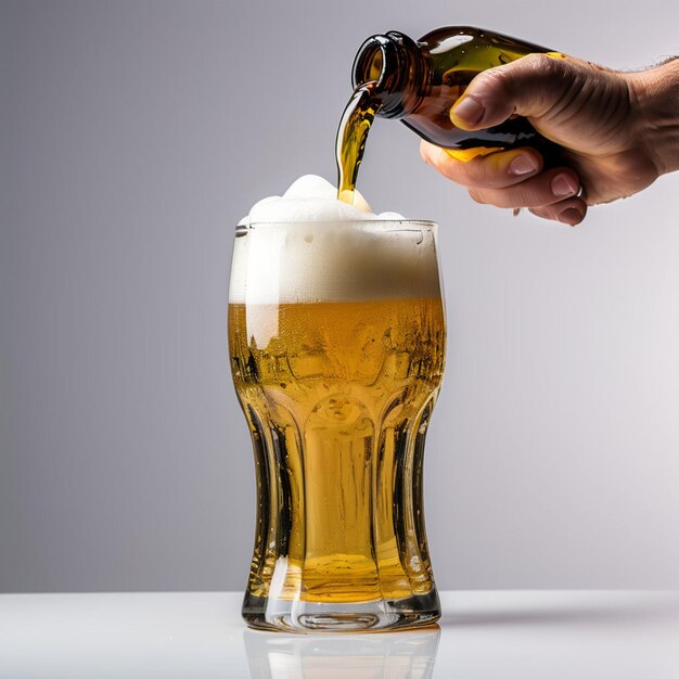 Hand at beer tap pouring a draught beer in glass serving in a bar