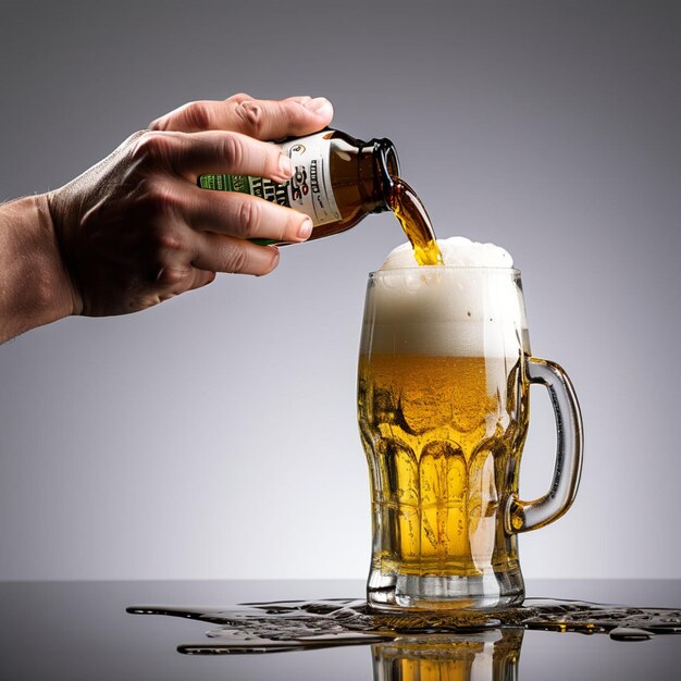 Hand at beer tap pouring a draught beer in glass serving in a bar