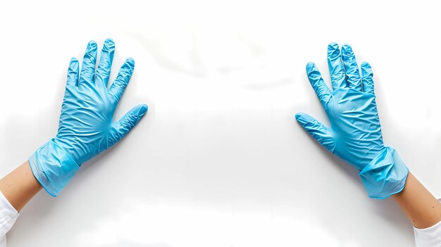 Hand in blue medical gloves on a white background Generative AI illustrations