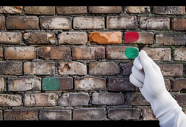 Hand on a brick wall