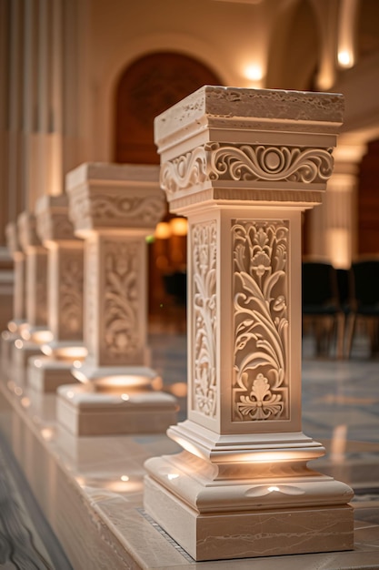 Hand Carved Limestone Product Stand With a Classic Design Single T Elegant Background