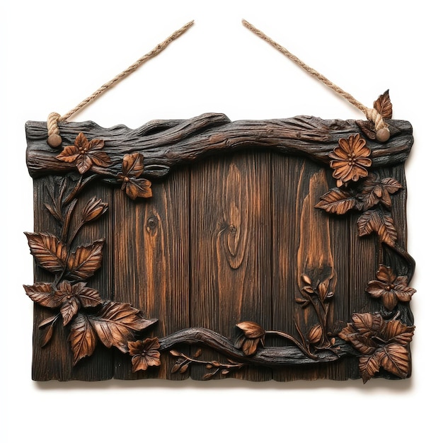 Hand Carved Wooden Sign with Floral Design