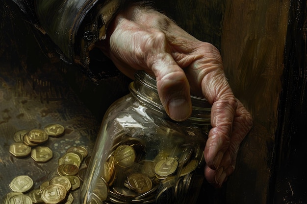 The Hand and Coin Jar on background