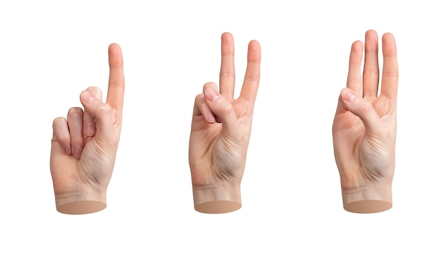 Hand counting fingers one two three Isolated sign gesture showing quantity score number