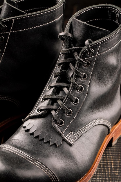 Hand crafted black leather high boots