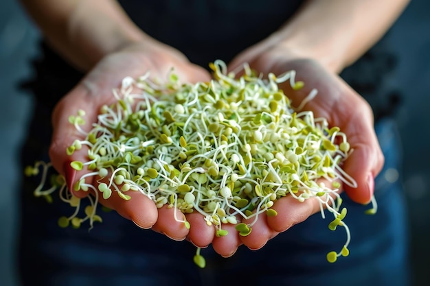 Photo a hand cupped full of fresh vibrant sprouts