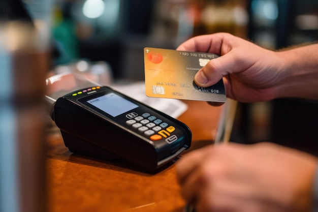 Hand of customer paying with contactless credit card Generative AI