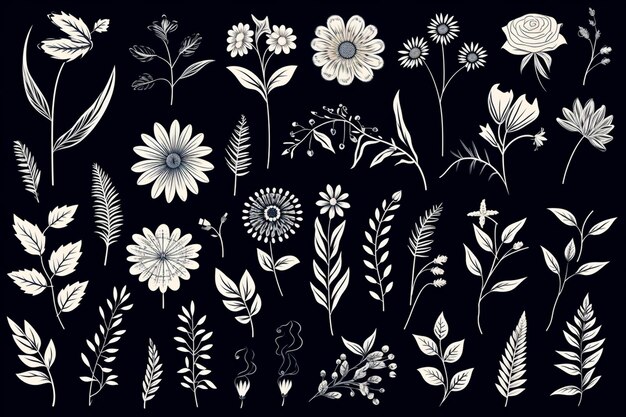 Photo hand draw floral decoration elements