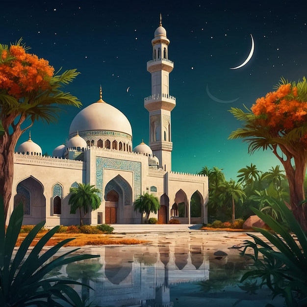 Hand drawing cartoon vector illustration of a mosque