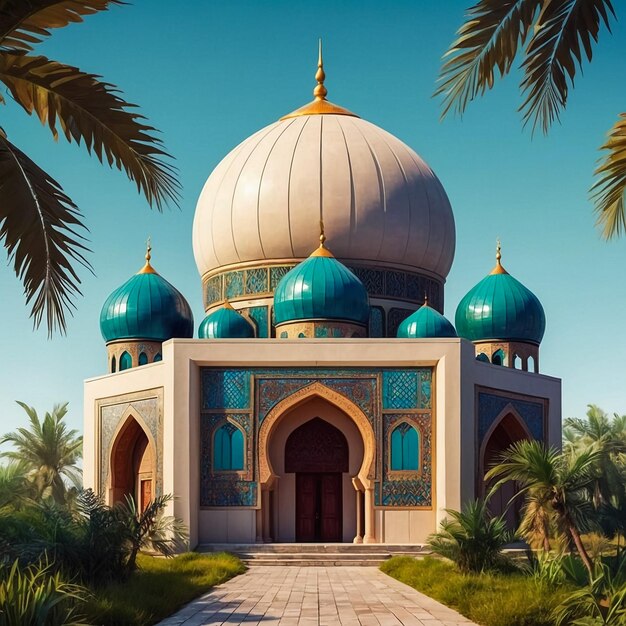 Hand drawing cartoon vector illustration of a mosque