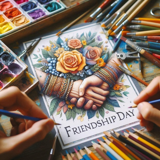 Photo a hand drawing of friendship day is on a table