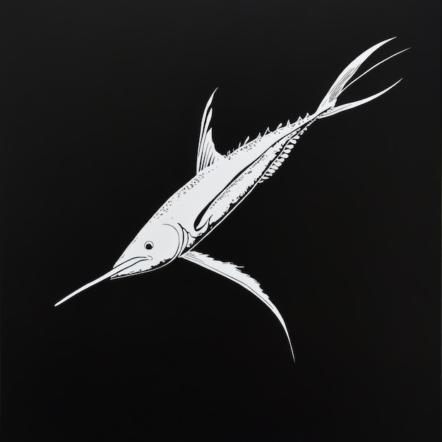 Photo hand drawing of a swordfish on a blackboard a sketch of a fish