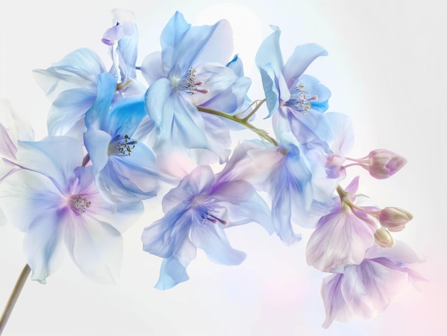 hand drawing watercolor detailed painting delphinium flowers on white background