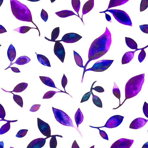 Hand drawing watercolor stains leaves seamless purple pattern for fabric clothing wrapping paper and any backgroundxA