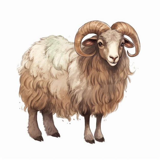 Hand Drawn Brown Sheep On White Background