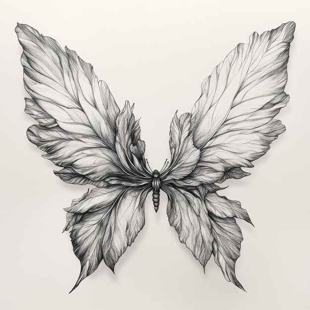 Photo hand drawn butterfly on a white background black and white illustration