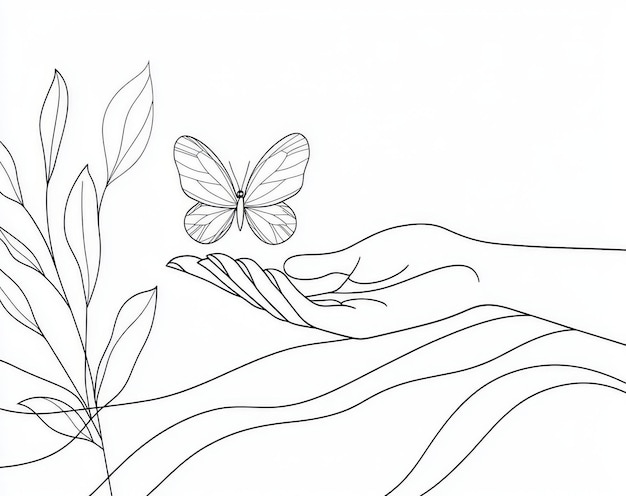 Photo hand drawn butterfly with one line on white isolated background modern illustration