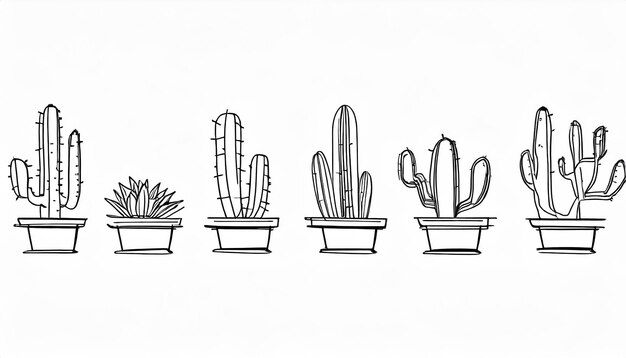 Photo hand drawn cactus plant doodle set vintage style cartoon cacti houseplant illustration collection is