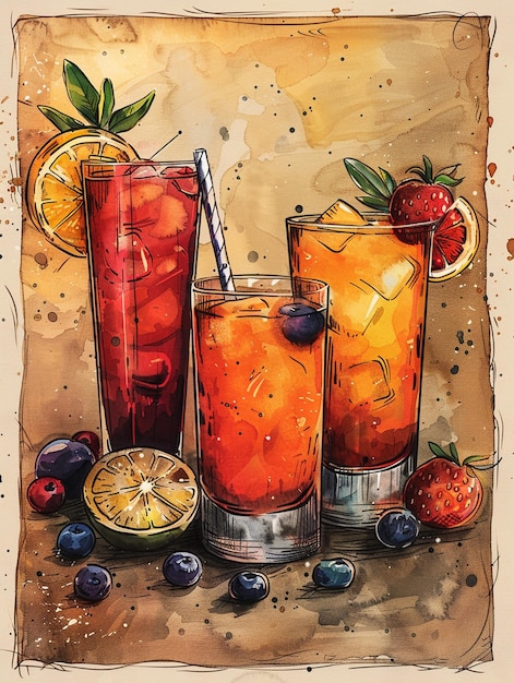 hand drawn cafe drinks illustration for retro poster