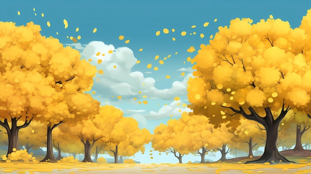 Hand drawn cartoon autumn ginkgo tree illustration material