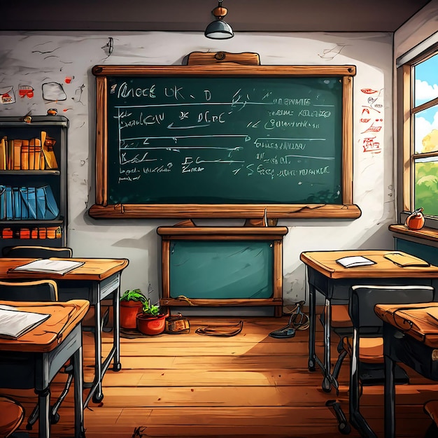 Hand drawn cartoon blackboard illustration material in classroom