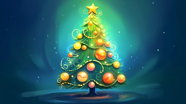 hand drawn cartoon christmas tree illustration