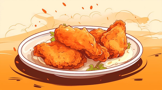 hand drawn cartoon delicious fried chicken illustration