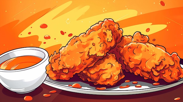 hand drawn cartoon delicious fried chicken illustration