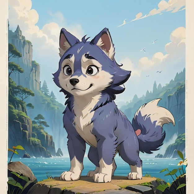 Hand drawn cartoon husky illustration