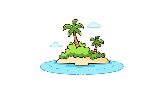 Photo hand drawn cartoon island illustration material on the sea