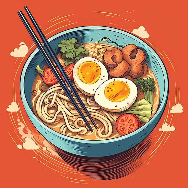 hand drawn cartoon japanese ramen illustration