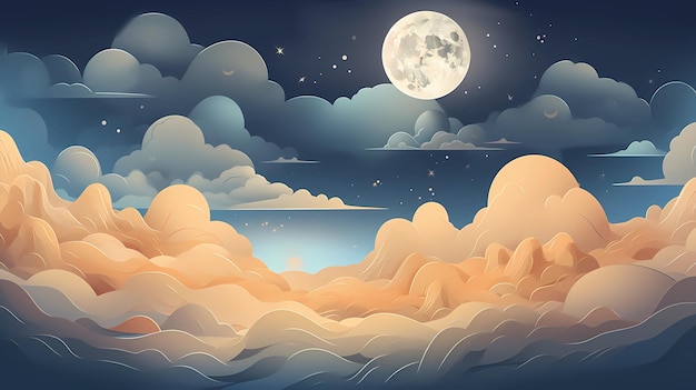 hand drawn cartoon mid autumn festival moon landscape illustration background