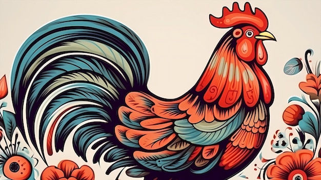 hand drawn cartoon rooster illustration