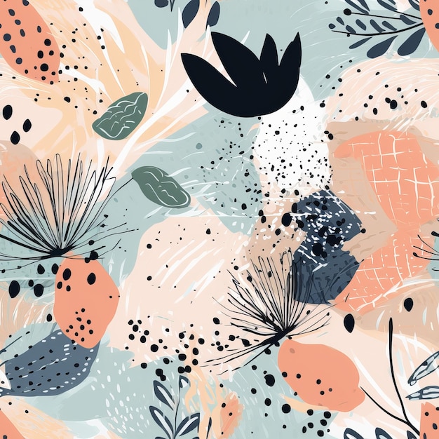 Hand drawn charming creative grows with bits print Seamless pattern AI Generated