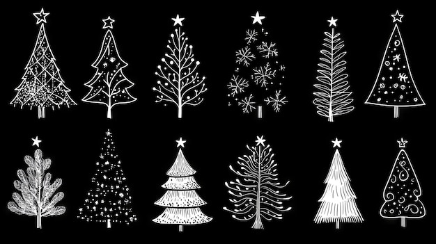 Photo hand drawn christmas tree sketches minimalist holiday illustrations